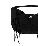 Suede Buckle Fringe Shoulder Bag