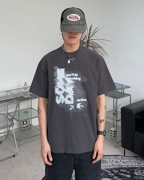 【SATIIIZ】Teine Printing Short Sleeve T-Shirt Liquid Print Short Sleeve T-Shirt - satiiiz