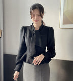 Maer Peplum Tie Tweed Jacket Blouse