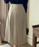 Yuloy Unbalanced Wrap Pleated Banding Long Skirt