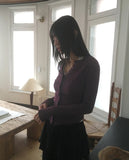 Allmu Corduroy Ribbed V-Neck Button Cardigan