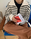 Acop stripe collar zip-up cardigan