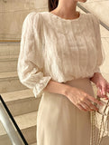Maiden Wave Lace Three Quarter Sleeve Blouse