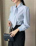 Daymu Tie Shirring Blouse