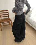 Kuman stitch cut button denim balloon fit long pants
