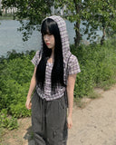 Enha Check Hood String Shirt