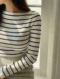 Judielle Stripe Rib Boat Neck Knit