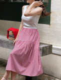 Dite Check Color Matching Banding Flare Skirt