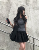 Newdy One Shoulder Open Ribbon Short Sleeve T-shirt