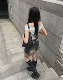Leon Damage Washing Short Denim Pants