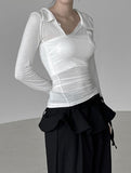 Allv See-Through Unbalanced Collar Tee