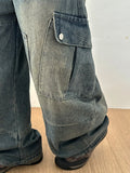 Homens Denim Wide Balloon Cargo Pants