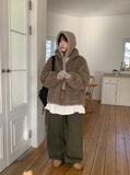 Yuyuri Fluffy Fur High Neck Over Zip-up Jumper