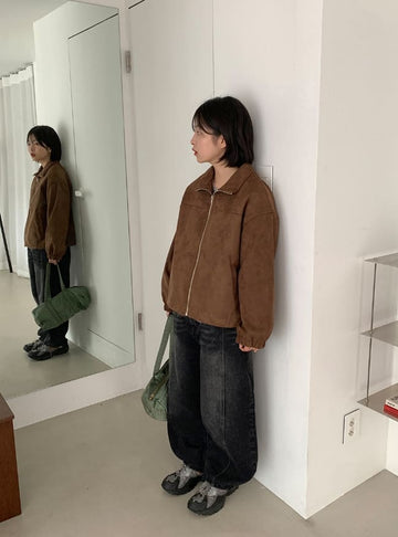 Hufenly Collar Suede Jacket