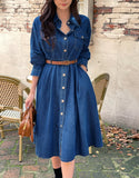 Happiness Denim Shirt Long One Piece (Belt Set)
