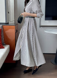 Drian Striped Collar Shirt Long Dress (BeltSet)