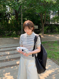 Totree Summer Stripe Collar Short-Sleeved Knit