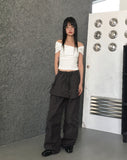 Aconi Ribbon Off-Shoulder Cropped T-Shirt
