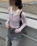 Lilac Slim Ribbed Crop Cardigan