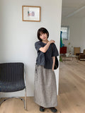 Gentew seersucker check pocket banding long skirt