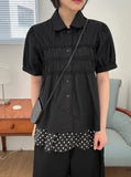 Yante Shirring Lace Short Sleeve Shirt