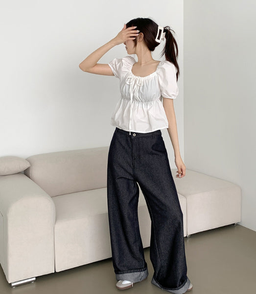 【BOK PLACE】point button roll-up mega wide fit denim PT BOK PLACE (ボックプレイス) - バックポイントボタンロール
