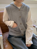 Egelli Cable Button Hood Knit Vest