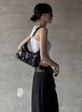 Crack Leather Buckle Shoulder Bag