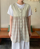 Gontz Layered Check Sleeveless Blouse One Piece