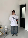 Elku Snap Button Washing Wide Denim Pants