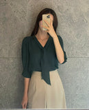Carriet Chiffon Tie Three Quarter Blouse