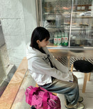 Akira brushed printed crop hood zip-up