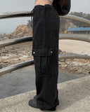 Denti Black Blue Cargo Strap Wide Pants