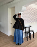 Elenit Cat Washing Flared Denim Long Skirt