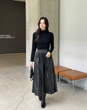 Jace Leather Pleated Banding Long Skirt