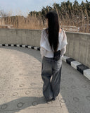 Bent Black Denim Pintuck Wide Pants