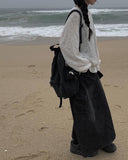 Flak Cargo Black Denim Long Skirt