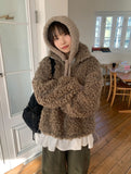 Yuyuri Fluffy Fur High Neck Over Zip-up Jumper