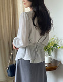 Mion V-neck Shirring Strap Blouse
