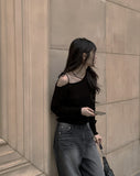 D’lzu One Shoulder Off Ribbon Boucle Knit