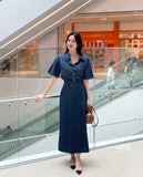 Inkaru denim collar shirt belt H-line skirt set