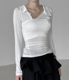 Allv See-Through Unbalanced Collar Tee