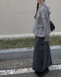 Fury Black Denim Cargo Long Skirt