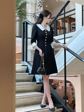 Roabi collar two-tone tweed A-line mini one piece