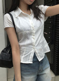Alone Collar Cap Sleeve Wrinkle Short Sleeve Blouse Shirt