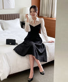 Ales color matching chiffon jacquard flared one piece