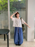 Gyudi Summer Check Banding Wide Pants