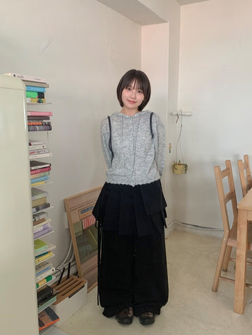 Honin banding pleated wrap skirt frill wide pants