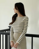 Judielle Stripe Rib Boat Neck Knit