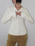 SUEDE STRIPE V-NECK SHIRT